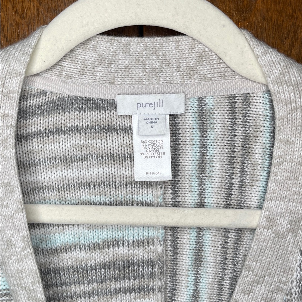 Pure Jill Striped Cardigan in Gray and White and Light Blue Size Small - Picture 2 of 6